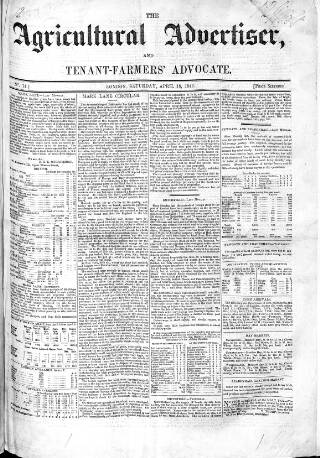 cover page of Agricultural Advertiser and Tenant-Farmers' Advocate published on April 18, 1846