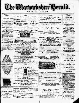 cover page of Warwickshire Herald published on April 25, 1889