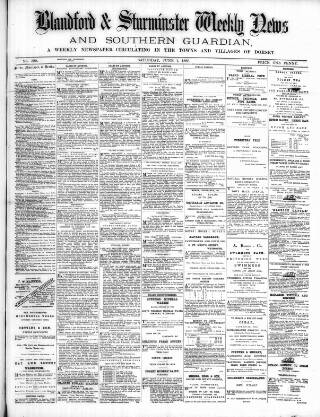 cover page of Blandford Weekly News published on June 1, 1889