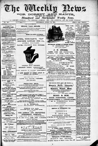 cover page of Blandford Weekly News published on April 14, 1892