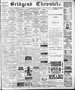 cover page of Bridgend Chronicle, Cowbridge, Llantrisant, and Maesteg Advertiser published on April 27, 1883
