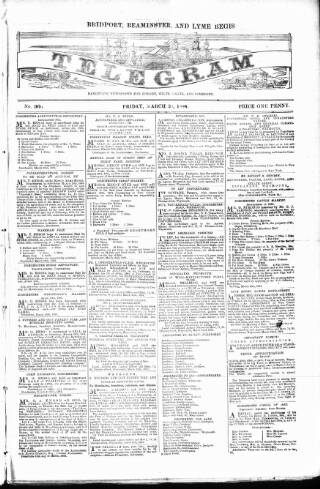 cover page of Bridport, Beaminster, and Lyme Regis Telegram published on March 28, 1884