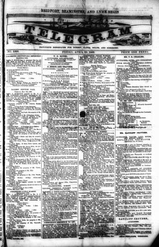 cover page of Bridport, Beaminster, and Lyme Regis Telegram published on April 23, 1886