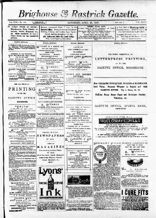 cover page of Brighouse & Rastrick Gazette published on April 26, 1890