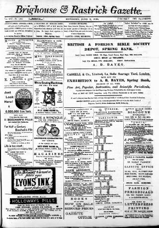 cover page of Brighouse & Rastrick Gazette published on June 2, 1894
