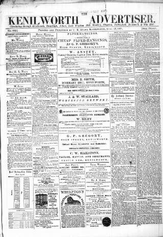 cover page of Kenilworth Advertiser published on April 27, 1871