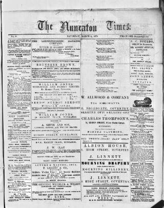 cover page of Nuneaton Times published on March 6, 1875