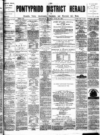 cover page of Pontypridd District Herald published on April 26, 1879