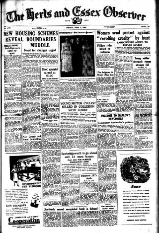 cover page of Herts and Essex Observer published on June 1, 1951