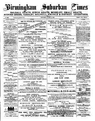 cover page of Birmingham Suburban Times published on June 2, 1888