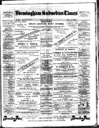 cover page of Birmingham Suburban Times published on April 26, 1890
