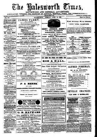 cover page of The Halesworth Times and East Suffolk Advertiser. published on April 24, 1888