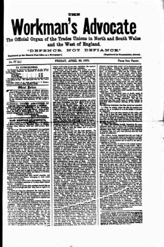 cover page of Workman's Advocate (Merthyr Tydfil) published on April 30, 1875