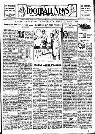 cover page of Football News (Nottingham) published on November 28, 1908
