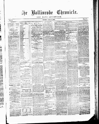 cover page of Ballinrobe Chronicle and Mayo Advertiser published on April 24, 1875