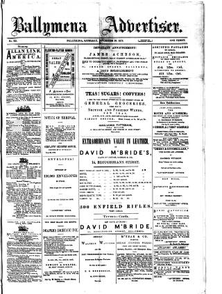 cover page of Ballymena Advertiser published on November 29, 1879