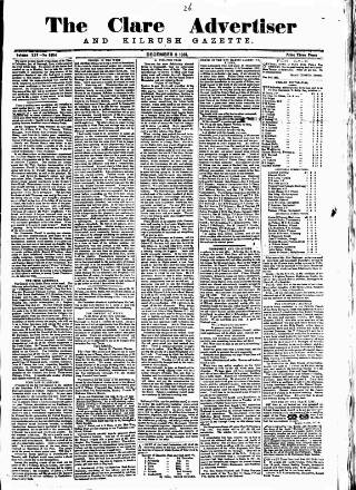 cover page of Clare Advertiser and Kilrush Gazette published on December 3, 1881