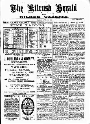 cover page of Kilrush Herald and Kilkee Gazette published on April 24, 1908