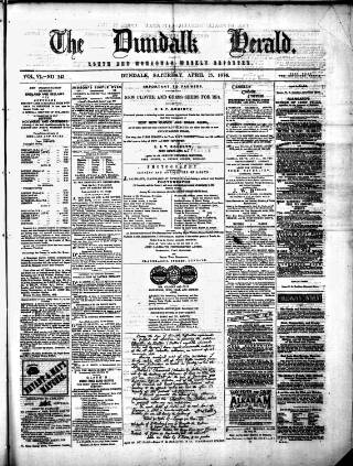 cover page of Dundalk Herald published on April 25, 1874