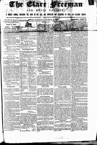 cover page of Clare Freeman and Ennis Gazette published on March 4, 1865