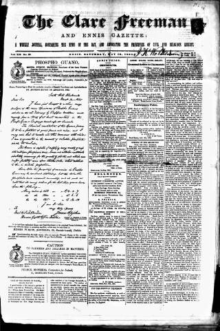cover page of Clare Freeman and Ennis Gazette published on May 13, 1865