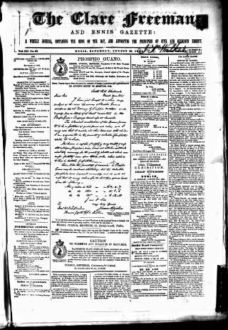 cover page of Clare Freeman and Ennis Gazette published on August 19, 1865