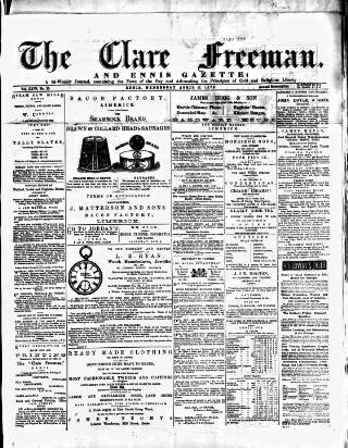 cover page of Clare Freeman and Ennis Gazette published on April 17, 1878
