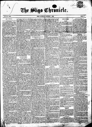 cover page of Sligo Chronicle published on December 4, 1852