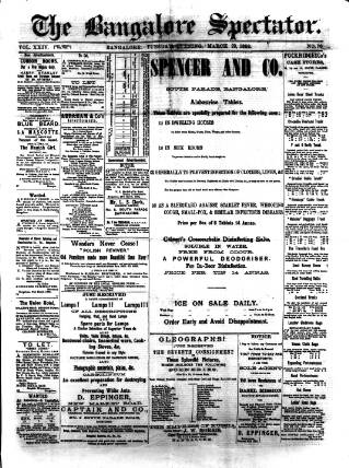 cover page of Bangalore Spectator published on March 29, 1892