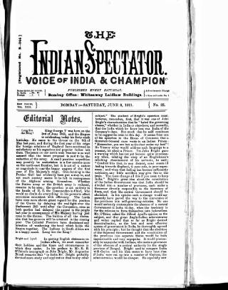 cover page of Voice of India published on June 3, 1911