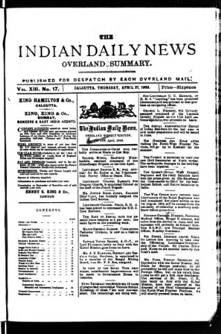 cover page of Indian Daily News published on April 27, 1905