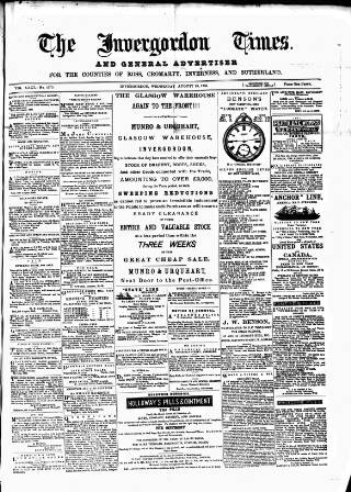cover page of Invergordon Times and General Advertiser published on August 19, 1885