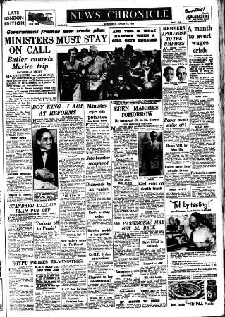 cover page of Daily News (London) published on August 13, 1952