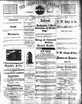 cover page of Colonial Guardian (Belize) published on June 2, 1894
