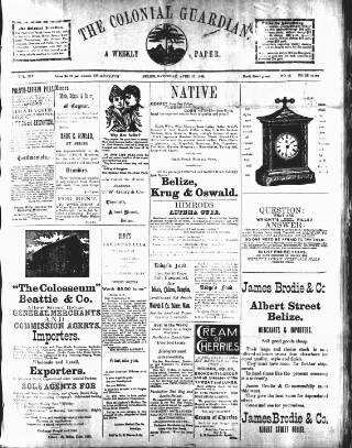 cover page of Colonial Guardian (Belize) published on April 27, 1895