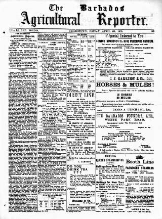 cover page of Barbados Agricultural Reporter published on April 25, 1913