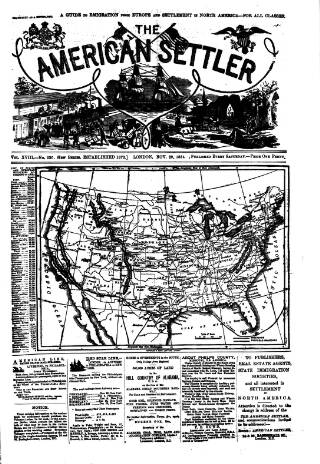cover page of American Settler published on November 29, 1884