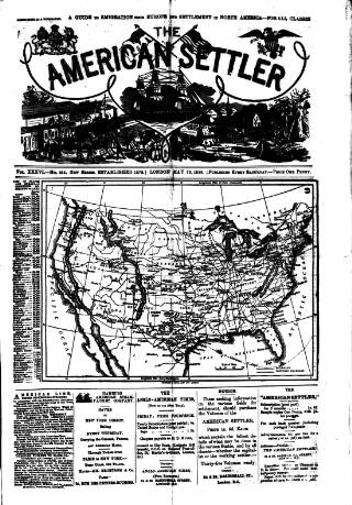 cover page of American Settler published on May 25, 1889