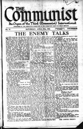 cover page of Communist (London) published on April 29, 1922