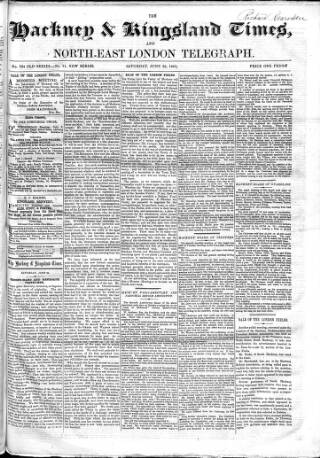 cover page of Kingsland Times and General Advertiser published on June 28, 1862