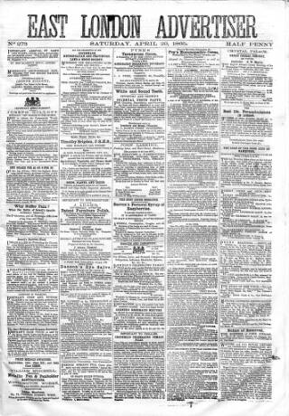 cover page of East London Advertiser published on April 29, 1865
