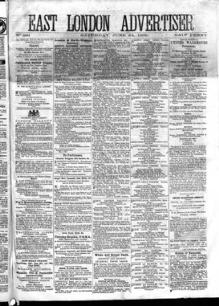cover page of East London Advertiser published on June 24, 1865