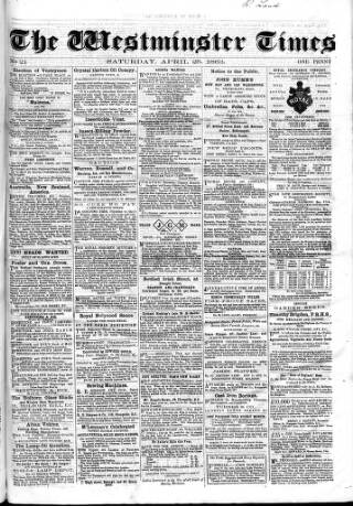cover page of Westminster Times published on April 25, 1863