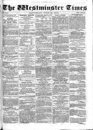 cover page of Westminster Times published on June 25, 1864