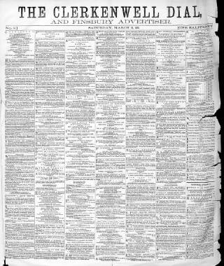 cover page of Clerkenwell Dial and Finsbury Advertiser published on March 28, 1863
