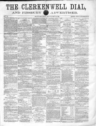 cover page of Clerkenwell Dial and Finsbury Advertiser published on August 29, 1863