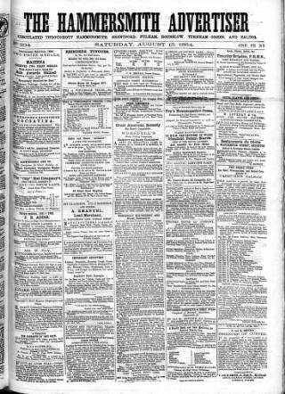 cover page of Hammersmith Advertiser published on August 13, 1864