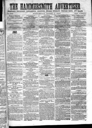 cover page of Hammersmith Advertiser published on April 1, 1865