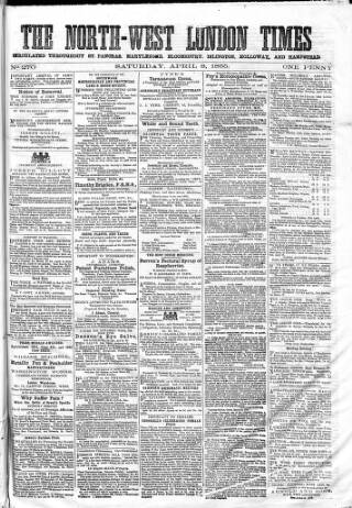 cover page of North-West London Times published on April 8, 1865