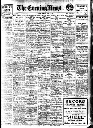cover page of Evening News (London) published on June 3, 1910